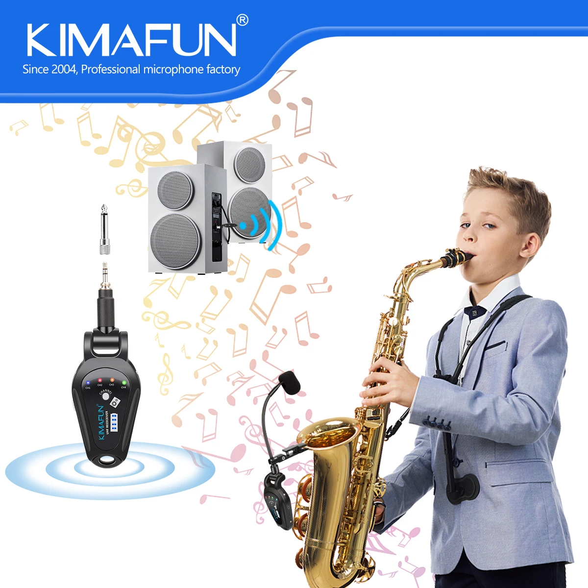 Kimafun Uhf Uhf Wireless Instruments Microfono Per Sassofono Con Ricevitore Trasmettitore Per Tromba Trombone Tuba Sax Corno Francese
