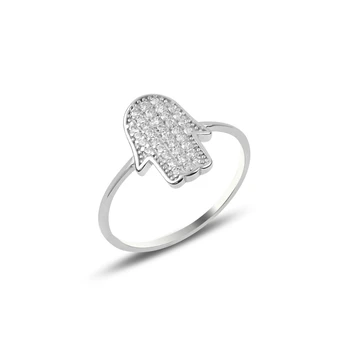 

Silver 925 Sterling Zircon Cubic Zirconia Fatma Master Hand Ring