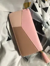 Billeteras geométricas de cuero PU para mujer, Cremallera larga, monedero, borla con diseño de cartera de mano, monedero, tarjetero
