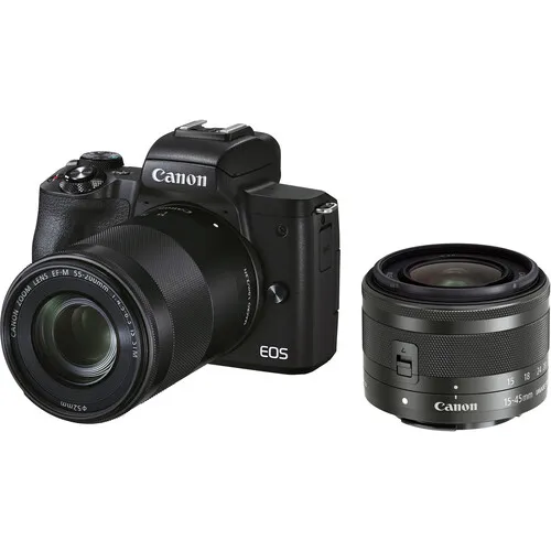 Canon-eos m50 mark iiデジタルカメラ,ミラーなし,15〜45mmおよび55〜200mm,ツインレンズブラック,新品