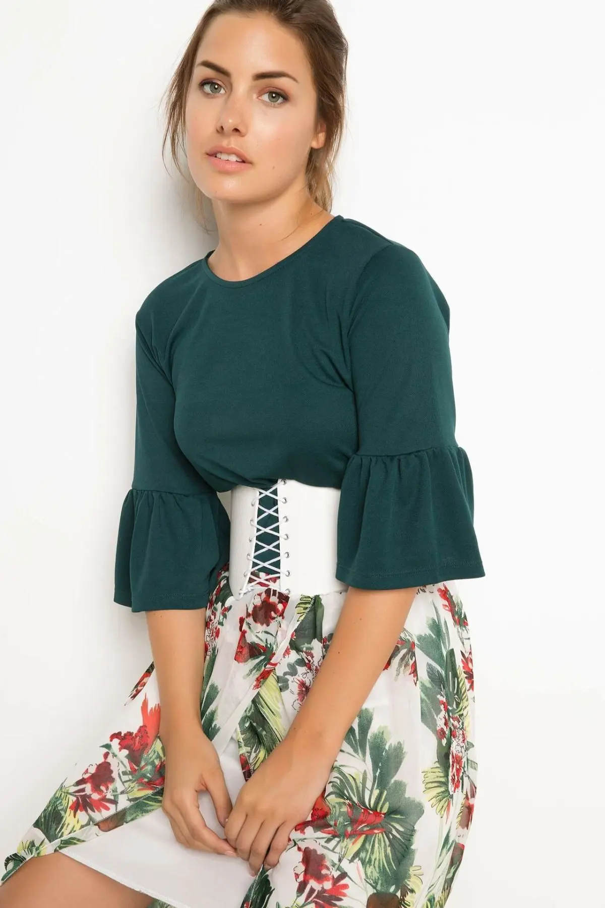 

DeFacto Woman Solid Color Autumn Long Sleeve T-Shirt Flare Sleeve Top Tees Women Casual Cotton T-Shirts-I2128AZ17AU