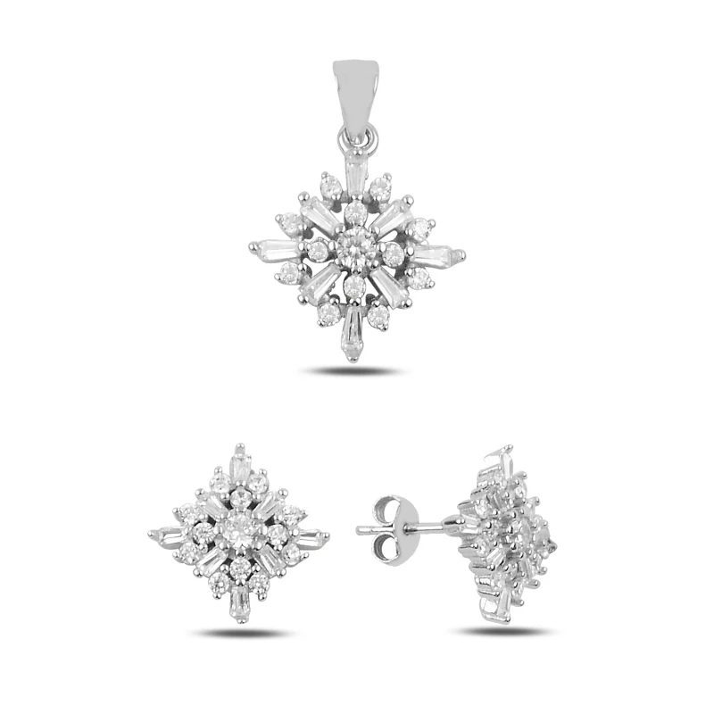 

Silver 925 Sterling Zircon Cubic Zirconia Earrings & Pendant Set