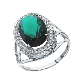 

Silver ring with cubic zirconia and tourmaline imitation sunlight sample 925