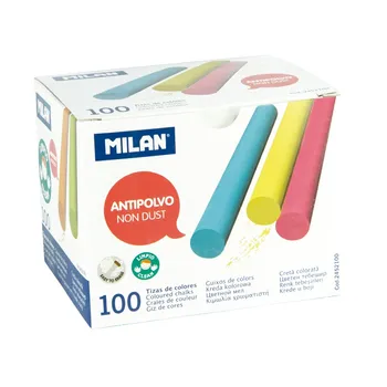 

BOX 100 CHALKS CALCIUM CARBONATE ROUND COLORS-DUST MILAN 2452100