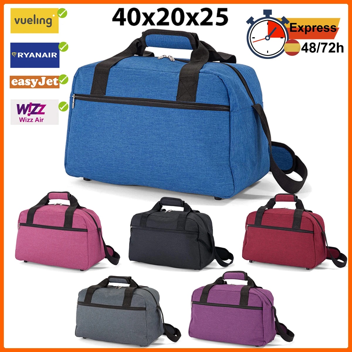 Maleta de Viaje 40x20x25 cm Bolsa Compatible con Vuelos Low Cost Ryanair Vueling Easyjet Wizzair Transavia Equipaje Gratis Bajo el Asiento Compatible Mano para Avion 40 20 25 Rosa Verde