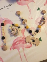 Juguete de bebé, Clip de cochecito de madera, cochecito de bebé móvil, personalizado, Cuenta de silicona, cadena de chupete masticable, sonajero de silicona, mordedor de madera para bebé