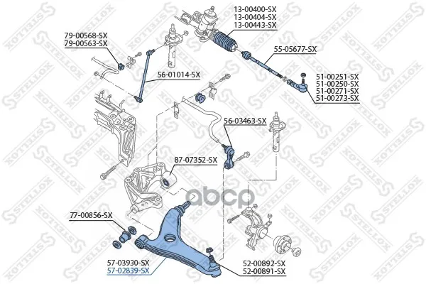 57-02839-Sx_рычаг Правый! Audi A2 1.4tdi/1.6fsi 00-02 Stellox 5702839sx Stellox арт. 5702839SX