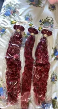 Mechones brasileños de onda de agua con cierre, cabello humano rojo borgoña, mechones de colores con cierre, pelo Remy Pinshair 99J