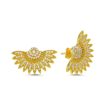 

Angemiel 925 Silver Zircon Stone Fan Earrings-Gold Plated