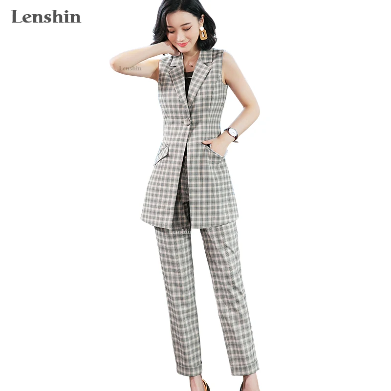 Plaid Pant Suit Women Sleeveless Soft 