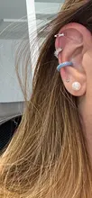 QMHJE 1 pieza Clip de oreja en brazalete pendiente arco iris de oro CZ Color plata Earing joyas Aretes no perforado azul negro claro recorte