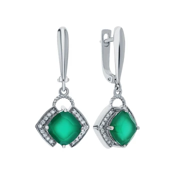 

Silver earrings with cubic zirconia and agate sunlight sample 925