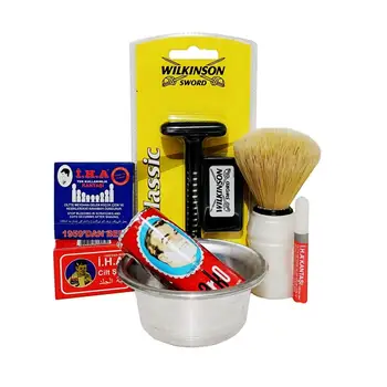 

Wilkinson Classic Safety Razor, Blades, Arko Shaving Soap, Alum, Shaving Bowl Set