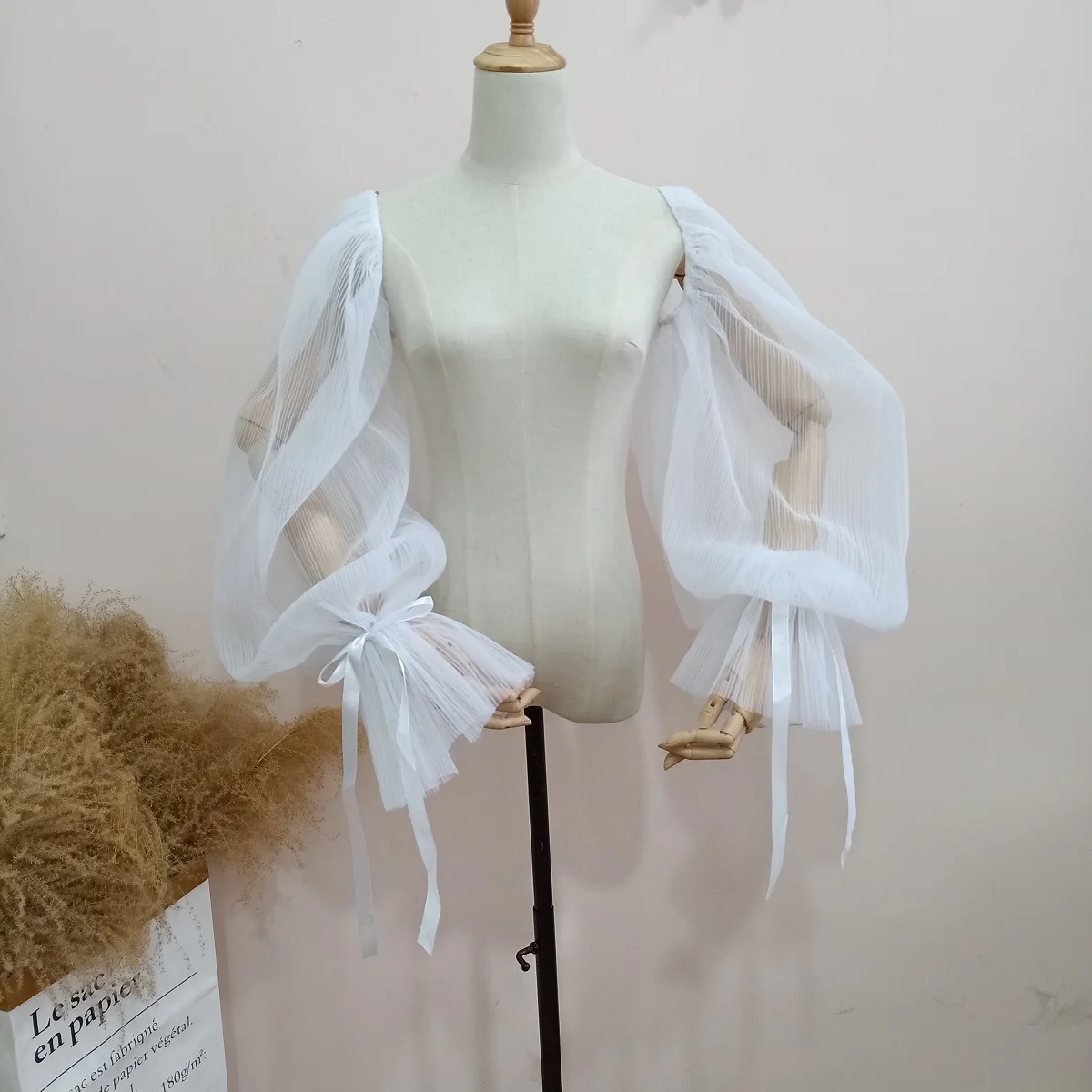 Wedding Sleeve Accessories Contemporary Matt Stretch Crepe Detachable Plisse Tulle Wedding Sleeve Accessories