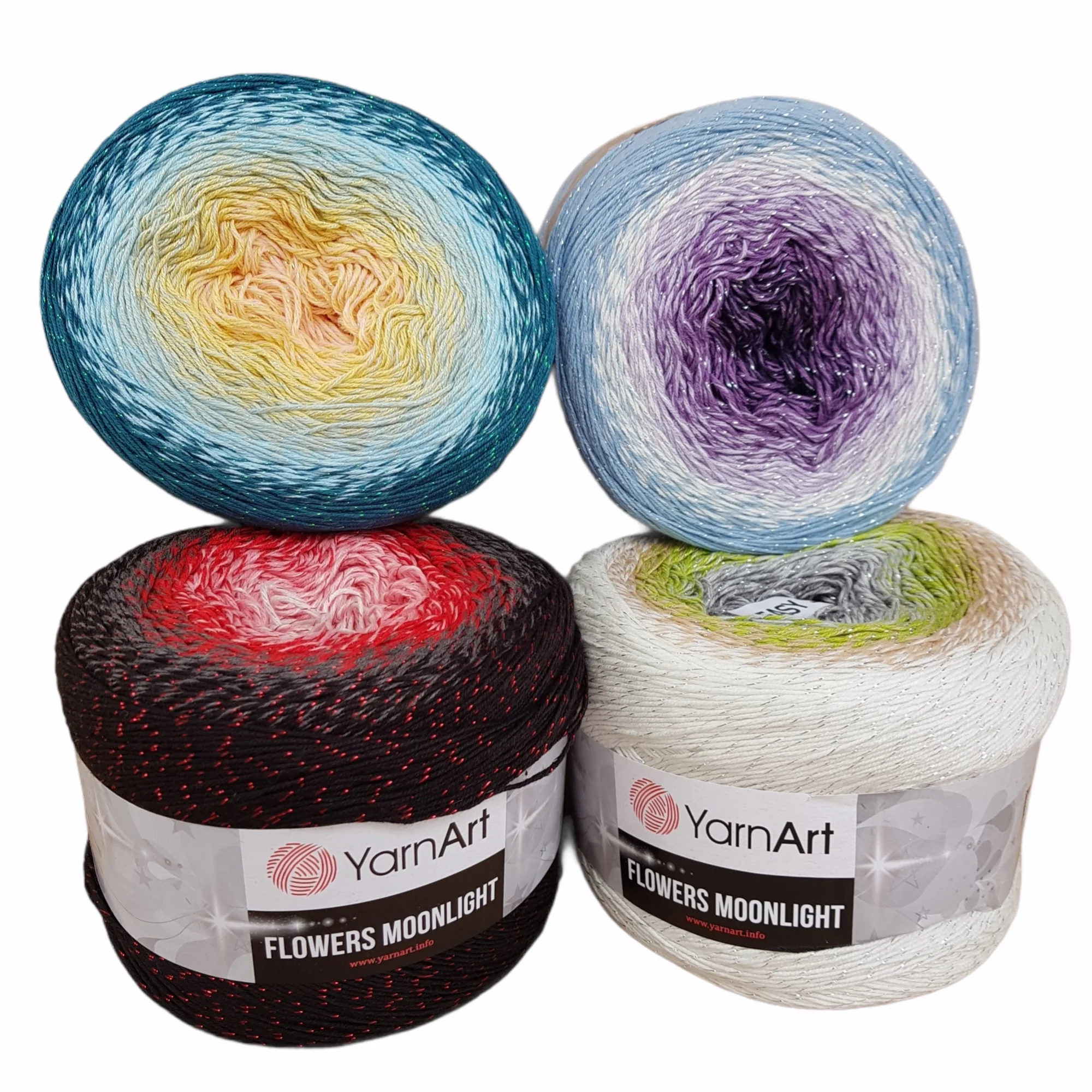 

Yarnart Flowers Moonlight Silvery Cake Yarn 260gr 1000mt Hand Knitting Crochet Fancy Gradient Rainbow Beanie Shawl Fantasy Lurex