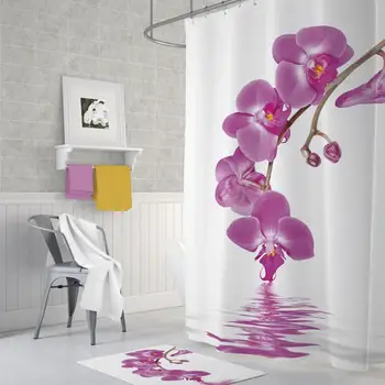 

Zethome Orchid Shower Curtain 180 x 200 cm Digital Print Modern Design Polyester Fabric Waterproof Washable Mould (71" x 78")