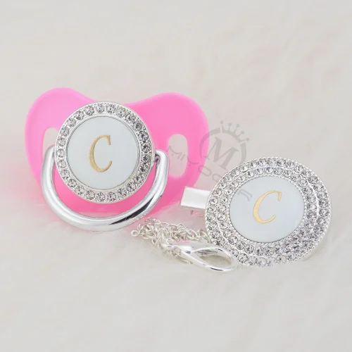 MIYOCAR шикарное имя инициалы буквенные C креативный bling соска и пустышка Клип Набор BPA бесплатно пустышка bling baby shower подарок LC-1 - Цвет: LC-3-1   6-18M
