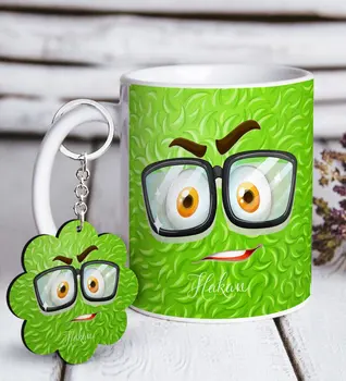 

Personalized Emoji Face White Mug and Keychain Gift Seti-1