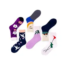 Европейский Американский Ветер натуральный завод Цветок Птица белый голубь смешанный цветочный Птица хлопок женские носки