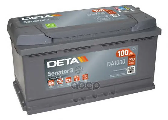 Аккумуляторная Батарея 100ah Deta Senator3 12 V 100 Ah 900 A Etn 0(R) B13 353x175x190mm 23.3kg DETA арт. DA1000