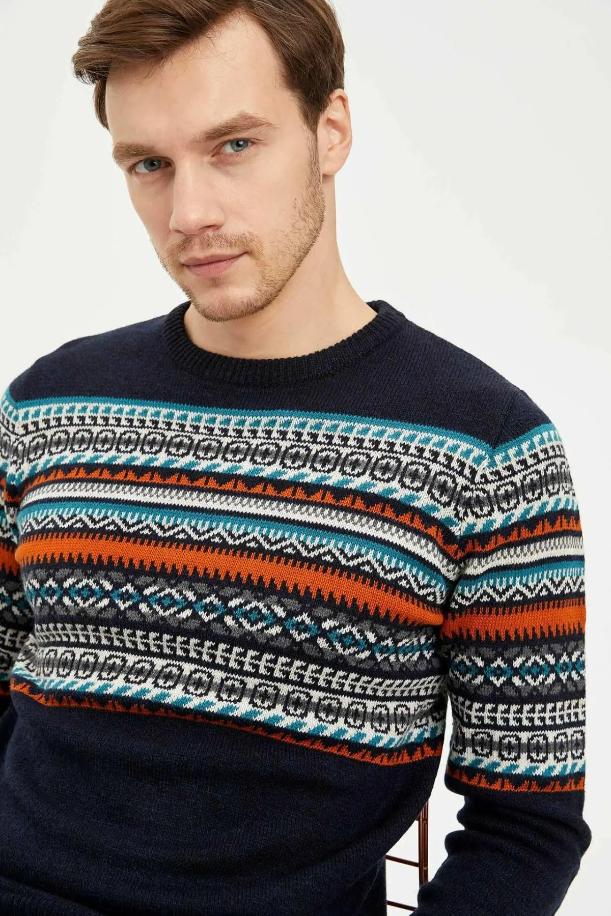 DeFacto мужские новые модные полосатые хлопковые топы с круглым вырезом, Повседневный пуловер для отдыха, мужской простой пуловер осень-L1431AZ19WN