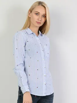

Colins Woman Super Slim Fit Blue LongSleeve Shirt female fashion shirt women,CL1042203