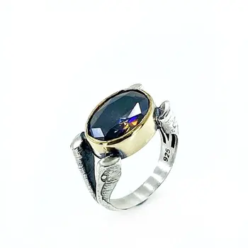 

Authentic Hand Production Side Oval Mystic Topaz Stone Silver Ring