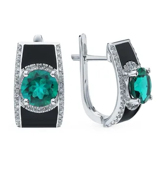 

Gold earrings with emeralds, enamel and diamonds sunlight sample 585 test