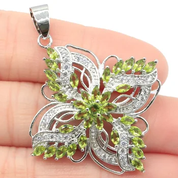 

48x37mm Anniversary Star Shape Created Green Peridot Bright Zircon Gift For Woman's Silver Pendant Wholesale