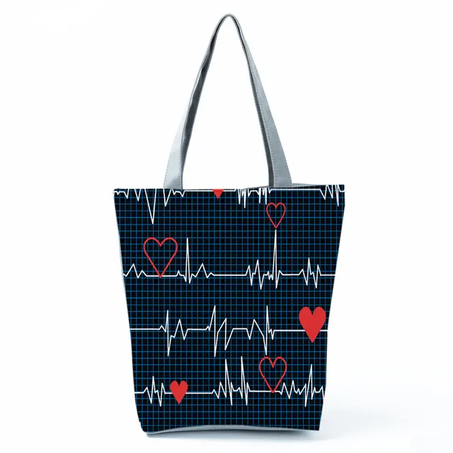 Electrocardiogram Grid Print Shoulder Bags Fashion Simple Women's Bag Eco Portable Handbags Practical High Capacity Shopping Bag hl2323 Nurse Bag