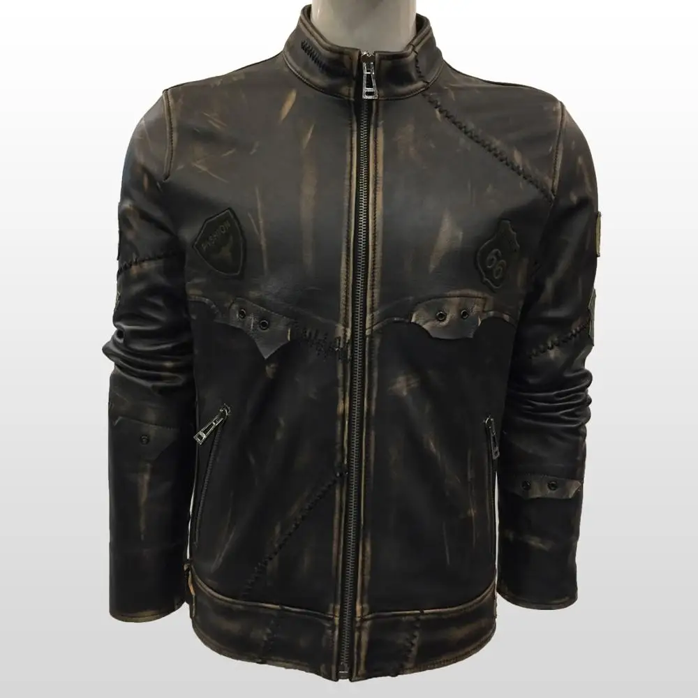 

Men Famous Brand Genuine Leather Black Jacket Sheepskin Motorcycle Biker Vintage Casual Fashion Worn Looking Belstff