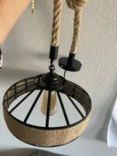 Round Chandelier Decorative-Night-Light Ceiling-Lamp Hemp-Rope Home-Bar Vintage Industrial