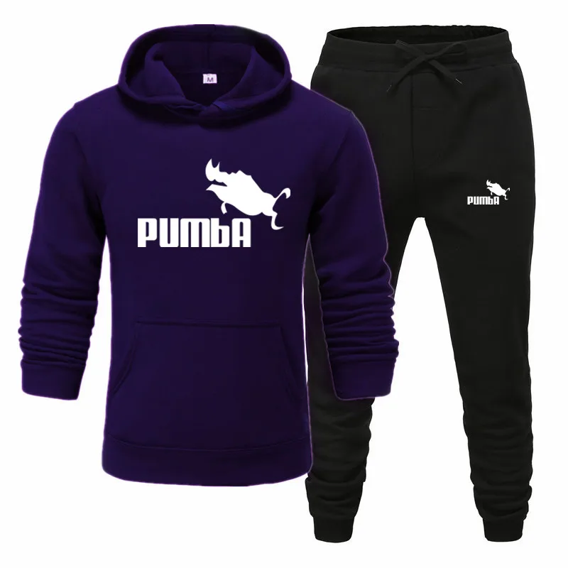ZQ-H Новинка Pumba, модный бренд, мужские толстовки с капюшоном, костюмы, брендовый спортивный костюм, мужские толстовки+ Тренировочные штаны, Осень-зима, флисовый пуловер с капюшоном - Цвет: ZQ-H