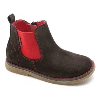 

Ankle boots split leather in chocolate brown and network with elastic, Pablosky