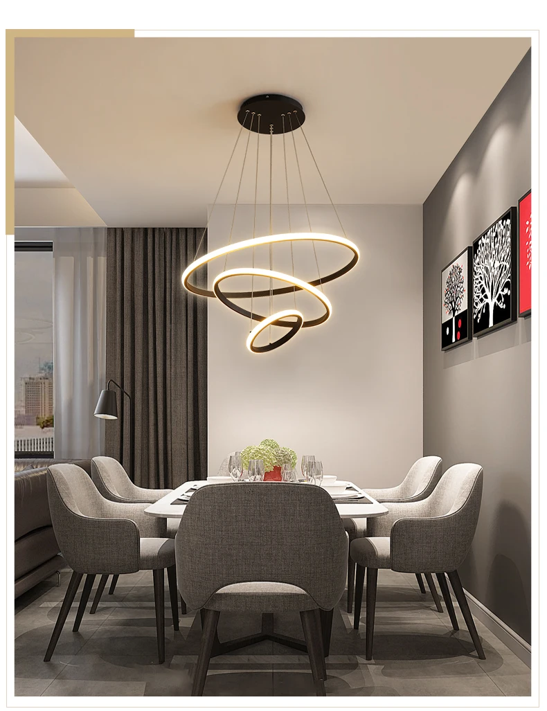 Modern LED Chandelier For Living Room Bedroom Dining Room Simple Round Ring Kitchen Ceiling Pendant Lights Decorate Hanging Lamp pendant light fixtures