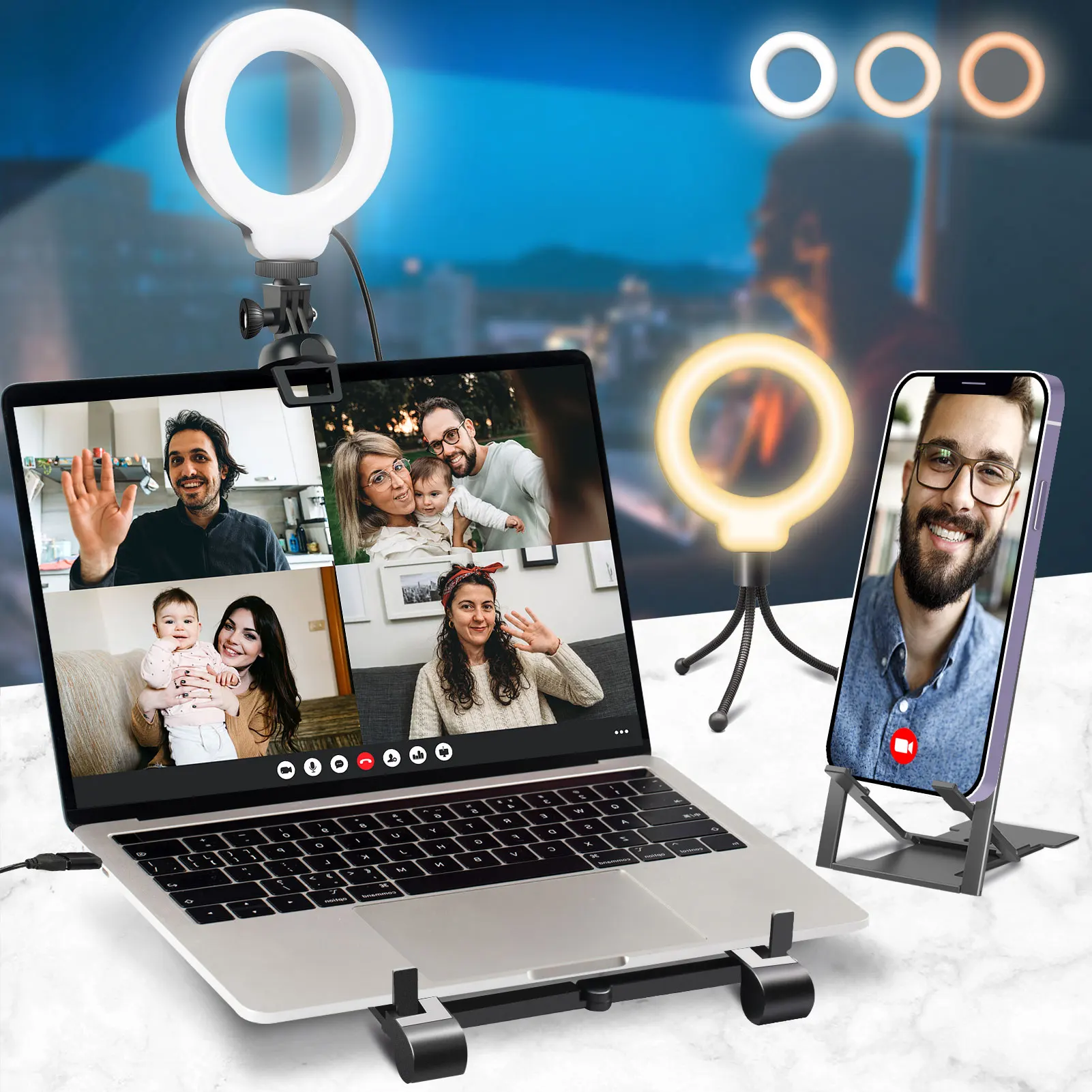 Video Conference Lighting Kit Laptop Ring Light With Clip Mini Tripod