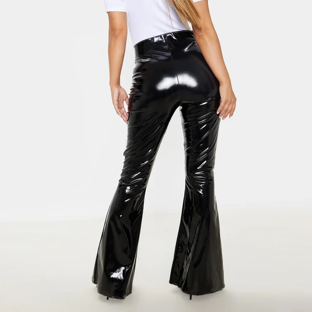 Red Latex Leather High Waisted Flare 