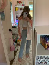 Harajuku-pantalones vaqueros con estampado de fresa para mujer, elásticos de Vaqueros cintura alta, vaqueros a la altura del tobillo para mujer, estilo coreano Kawaii Leisure