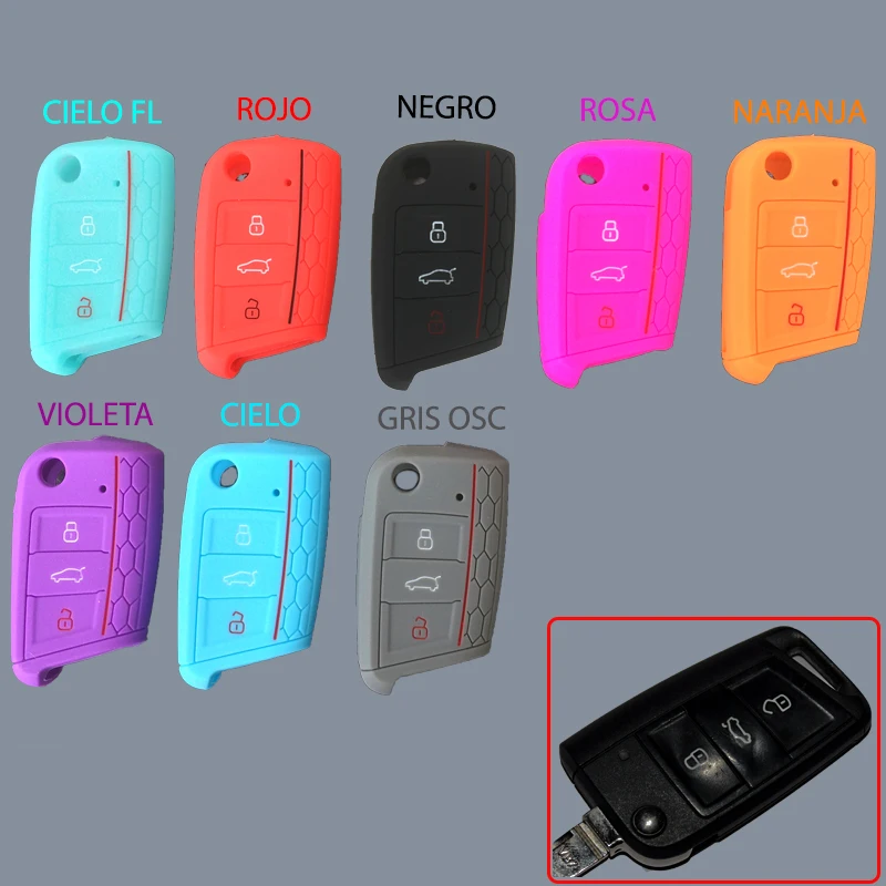 En venta Funda de silicona para llavero, llavero fob para VOLKSWAGEN VW Skoda, 3 botones Ox858bj0l