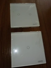 UBARO-Interruptor táctil AC100-240 europeo, panel LED de alimentación de pared de cristal templado en blanco y negro, 1/2/3 entradas