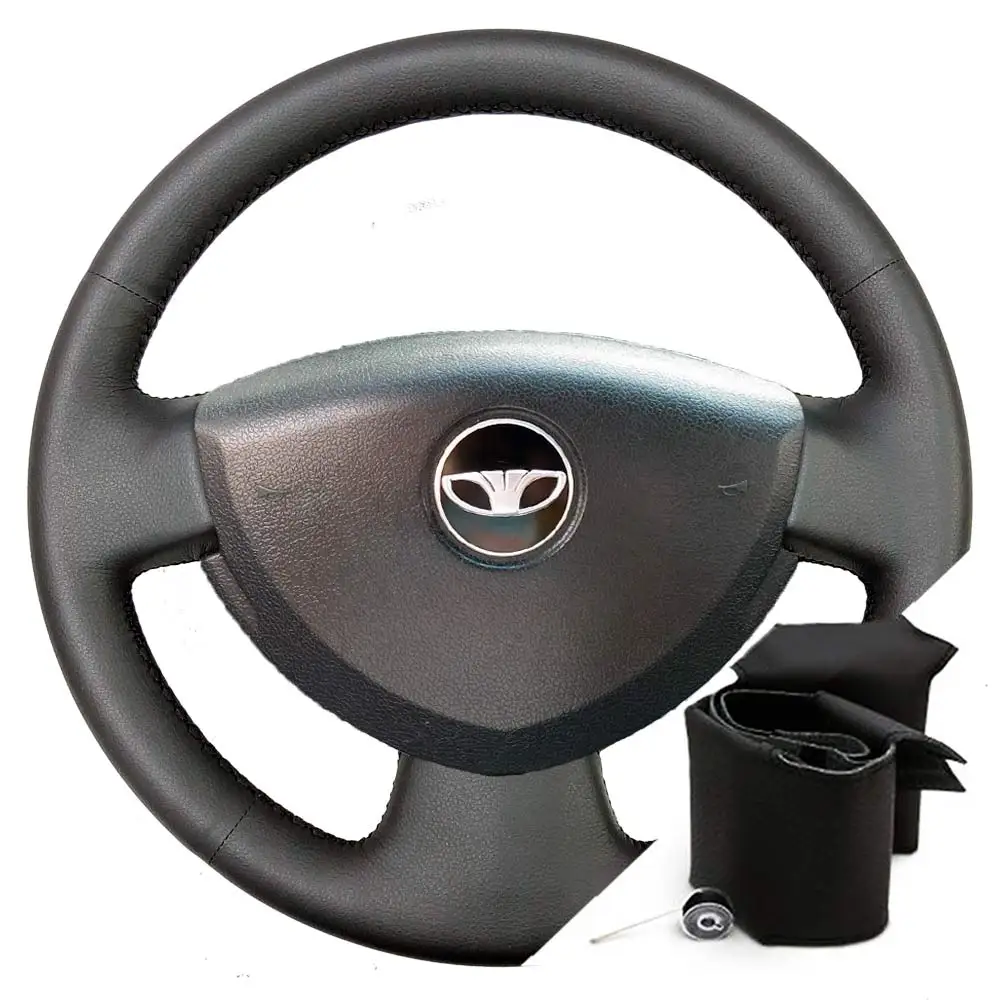 Braid on the steering wheel for Daewoo Nexia (2008-2016) made of eco-leather-perm-rulit-black thread | Автомобили и мотоциклы