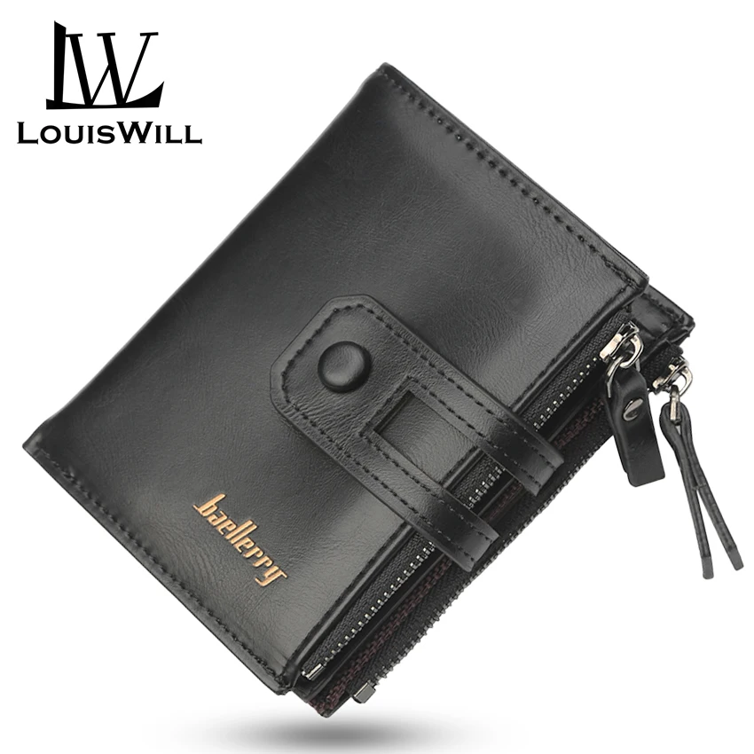 

LouisWill Men Shot Wallet Checkbook Card Holder PU Leather Bifold Zipper Wallet Coin Purse Dompet Men Money Bag