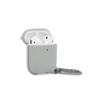 

Stylish case for AirPods 1/AirPods 2 shockproof leather with carabiner light gray