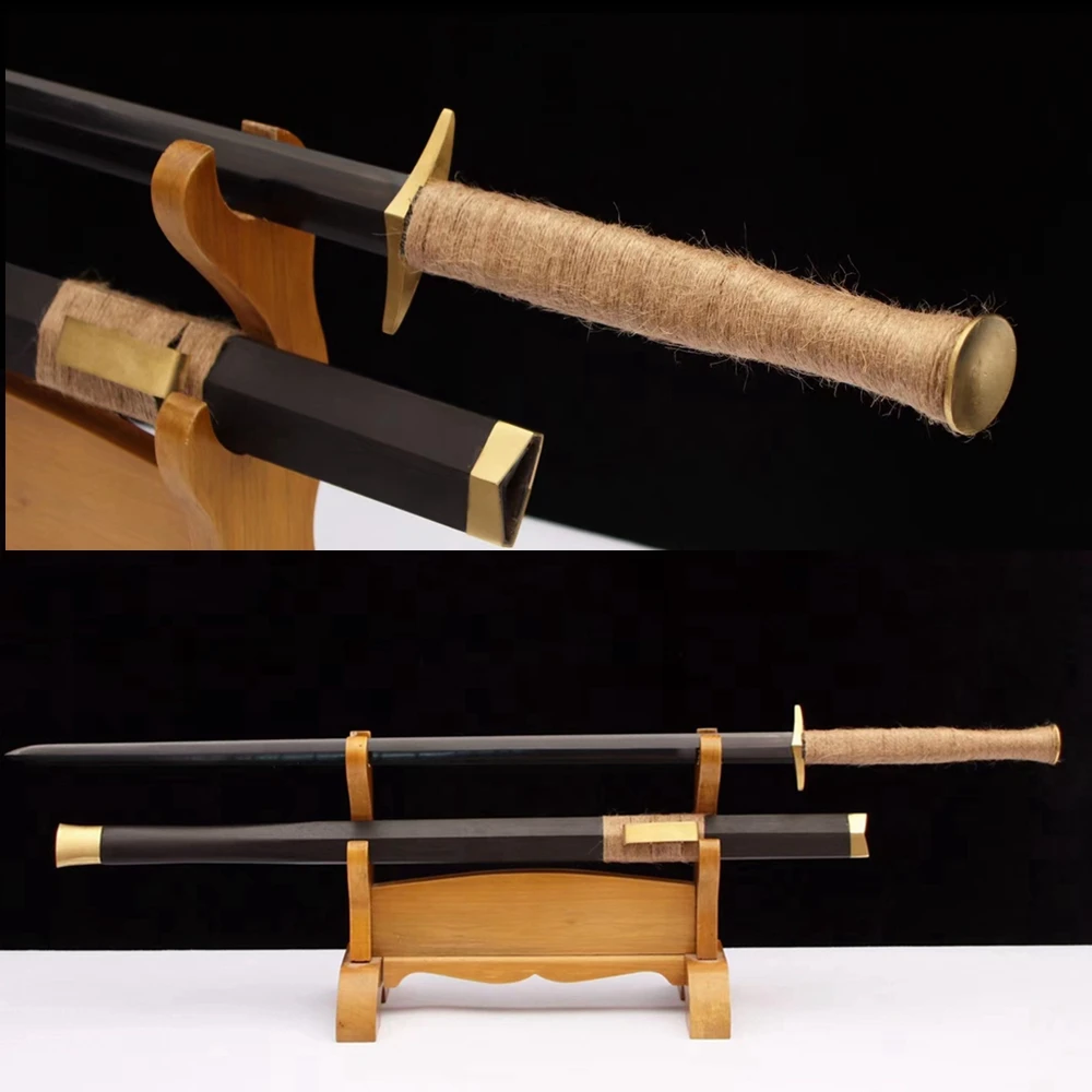 Black Eight Sides High Manganese Steel KUNGFU Sword Outdoor Hunting