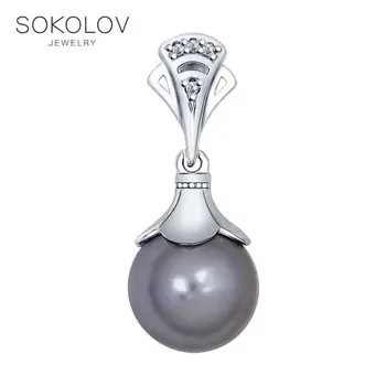 

SOKOLOV suspension of silver with pearls and fianitami, fashion jewelry, 925, women's male, pendants for neck women
