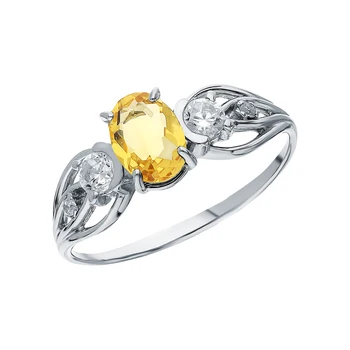 

Silver ring with cubic zirconia and citrine synthetic sunlight sample 925