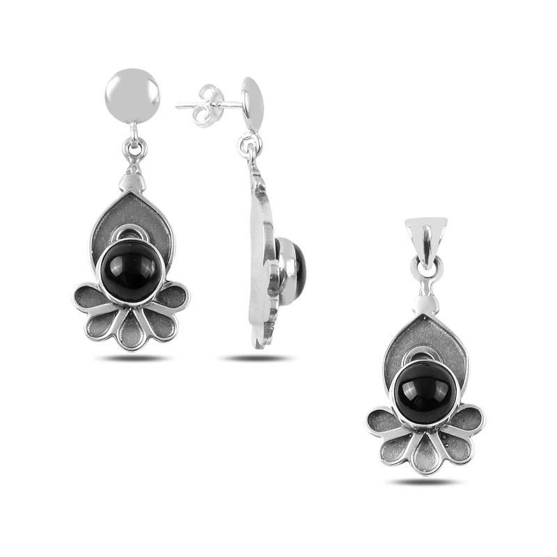 

Silver 925 Sterling Onyx Stone Handwork Set