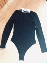 InstaHot algodón letra impresa mono cuello alto las mujeres de cuello otoño Bodycon Tops mujer parte elástica de cuerpo