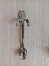 Mini cuchara de café de acero inoxidable 304, cuchara con forma de gato, té, postre, aperitivos, leche, vajilla de cucharas para niños