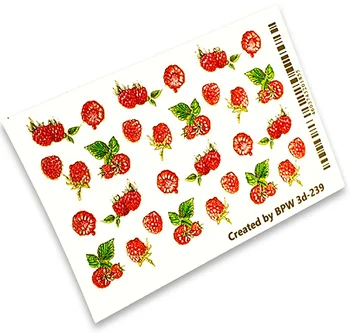 

Slider design 3D glass Raspberry, BPW. style, water nail sticker, 3d239